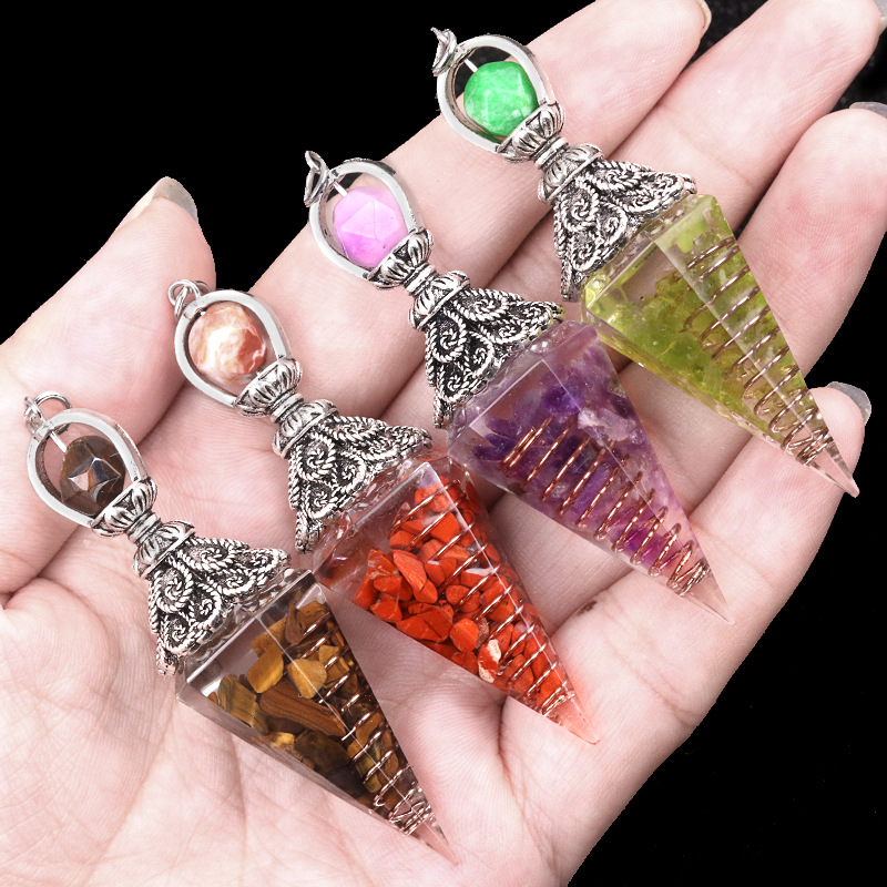 Chip Stone Resin Hexagonal Cone Antique Silver Pendulum Pendant(approx 20x40mm) for making jewelry