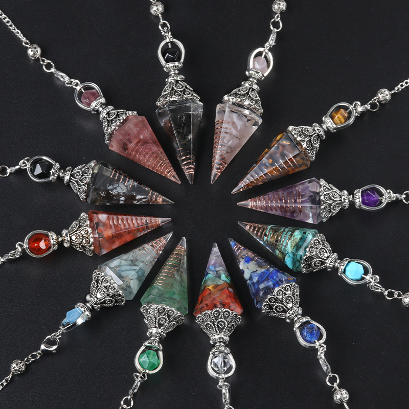 Chip Stone Resin Hexagonal Cone Antique Silver Pendulum Pendant(approx 20x40mm) for making jewelry