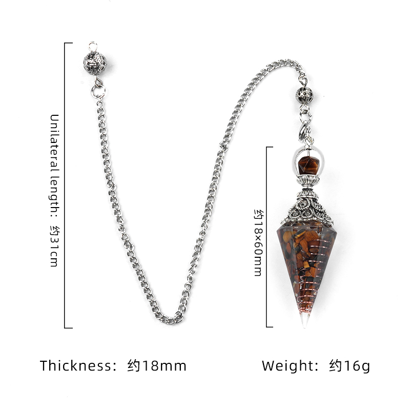 Chip Stone Resin Hexagonal Cone Antique Silver Pendulum Pendant with  Metal Chain