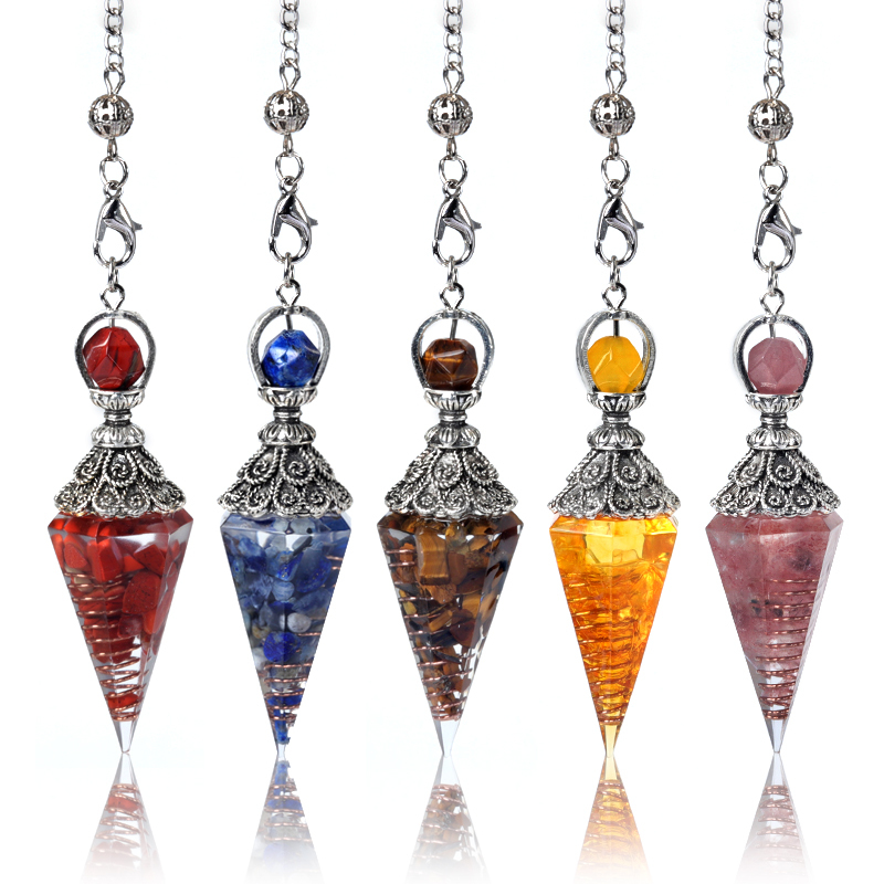 Chip Stone Resin Hexagonal Cone Antique Silver Pendulum Pendant(approx 20x40mm) for making jewelry