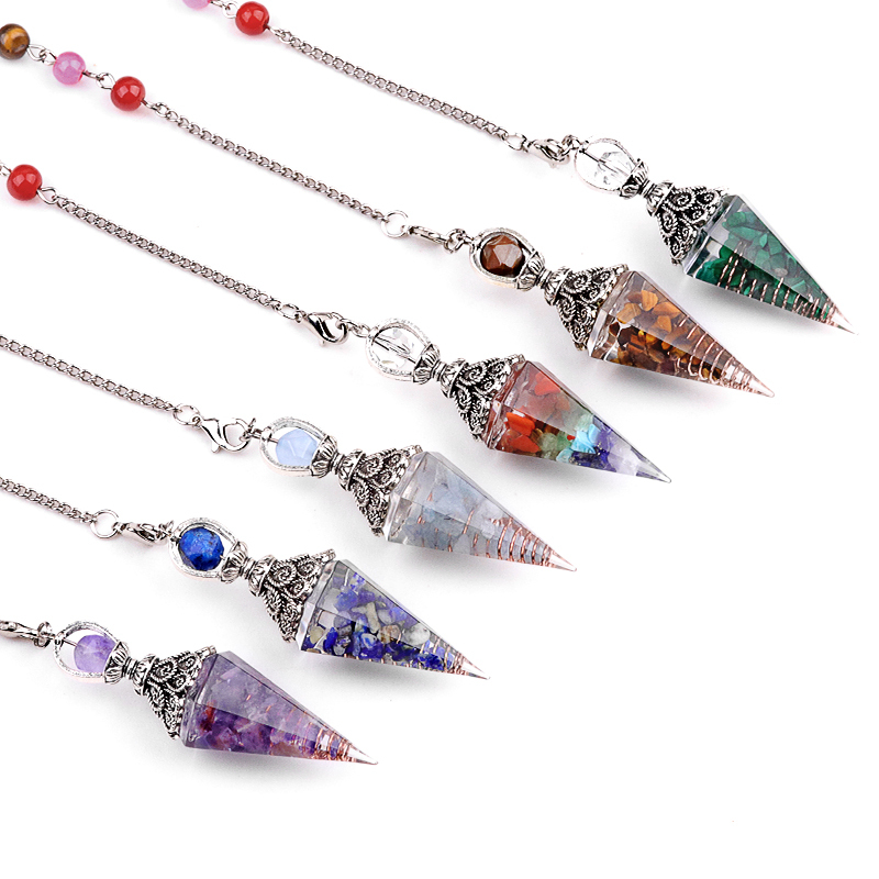 Chip Stone Resin Hexagonal Cone Antique Silver Pendulum Pendant(approx 20x40mm) for making jewelry