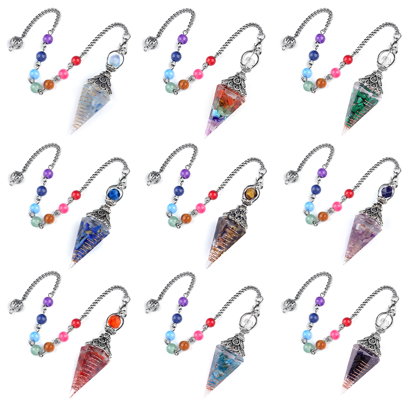 Chip Stone Resin Hexagonal Cone Antique Silver Pendulum Pendant(approx 20x40mm) for making jewelry