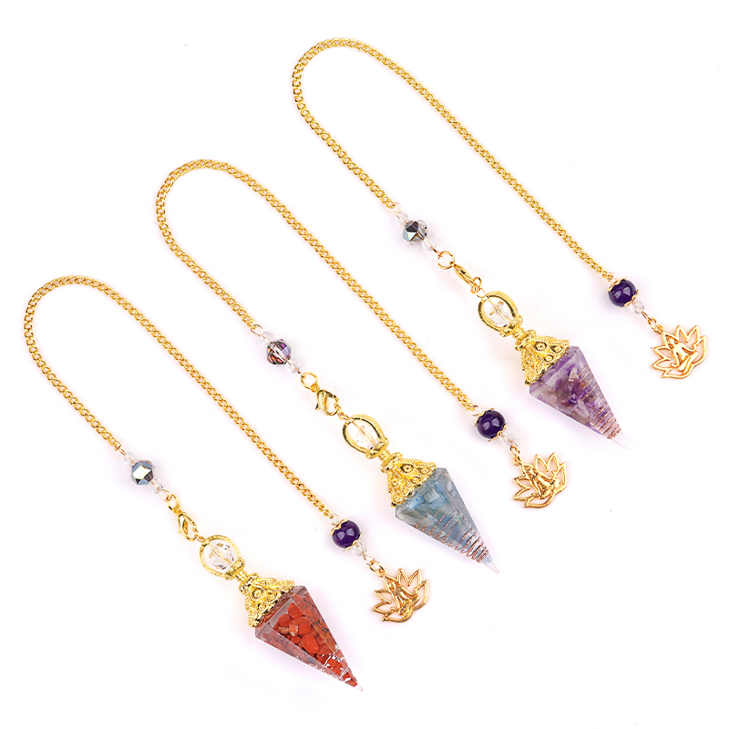 Chip Stone Resin Hexagonal Cone Gold Pendulum Pendant(approx 20x40mm) for making jewelry