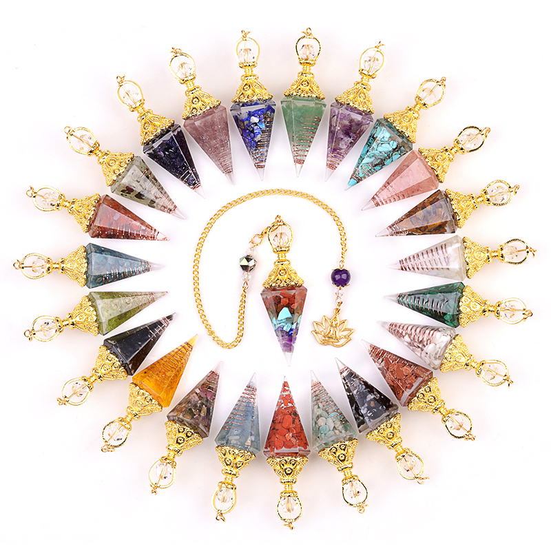 Chip Stone Resin Hexagonal Cone Gold Pendulum Pendant(approx 20x40mm) for making jewelry