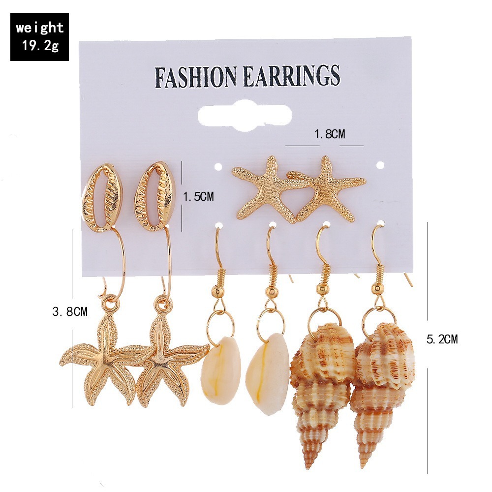 Unisex Alloy Earrings Set Cute Starfish Stud Shell Conch Hoop with Zircon for Wedding or Children's Occasions