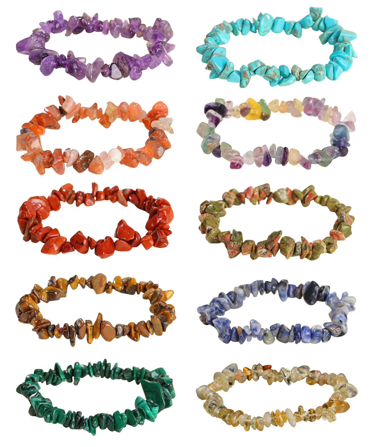 Assorted Irregular Chips Gemstone Beads Stretch Bracelets