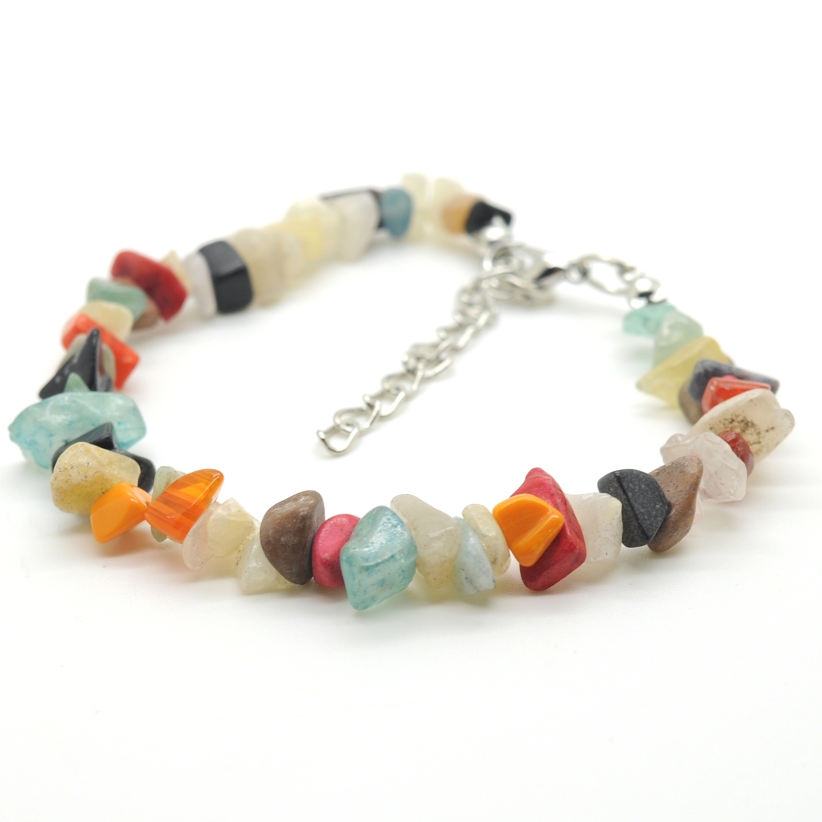 Irregular Chips Gemstone Beads Bracelets Silver Lobster Clasp and Extended 5CM Chain