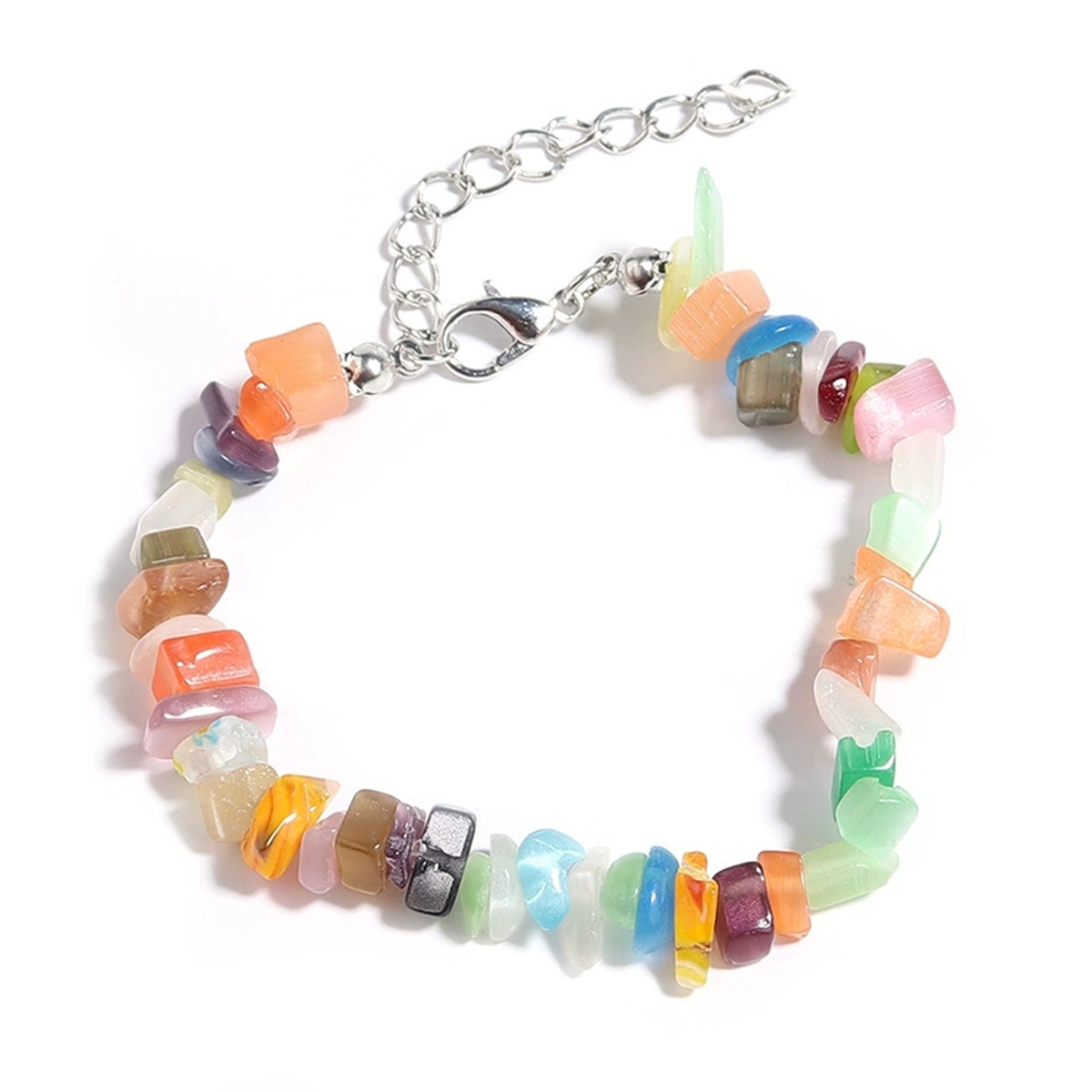 Irregular Chips Gemstone Beads Bracelets Silver Lobster Clasp and Extended 5CM Chain