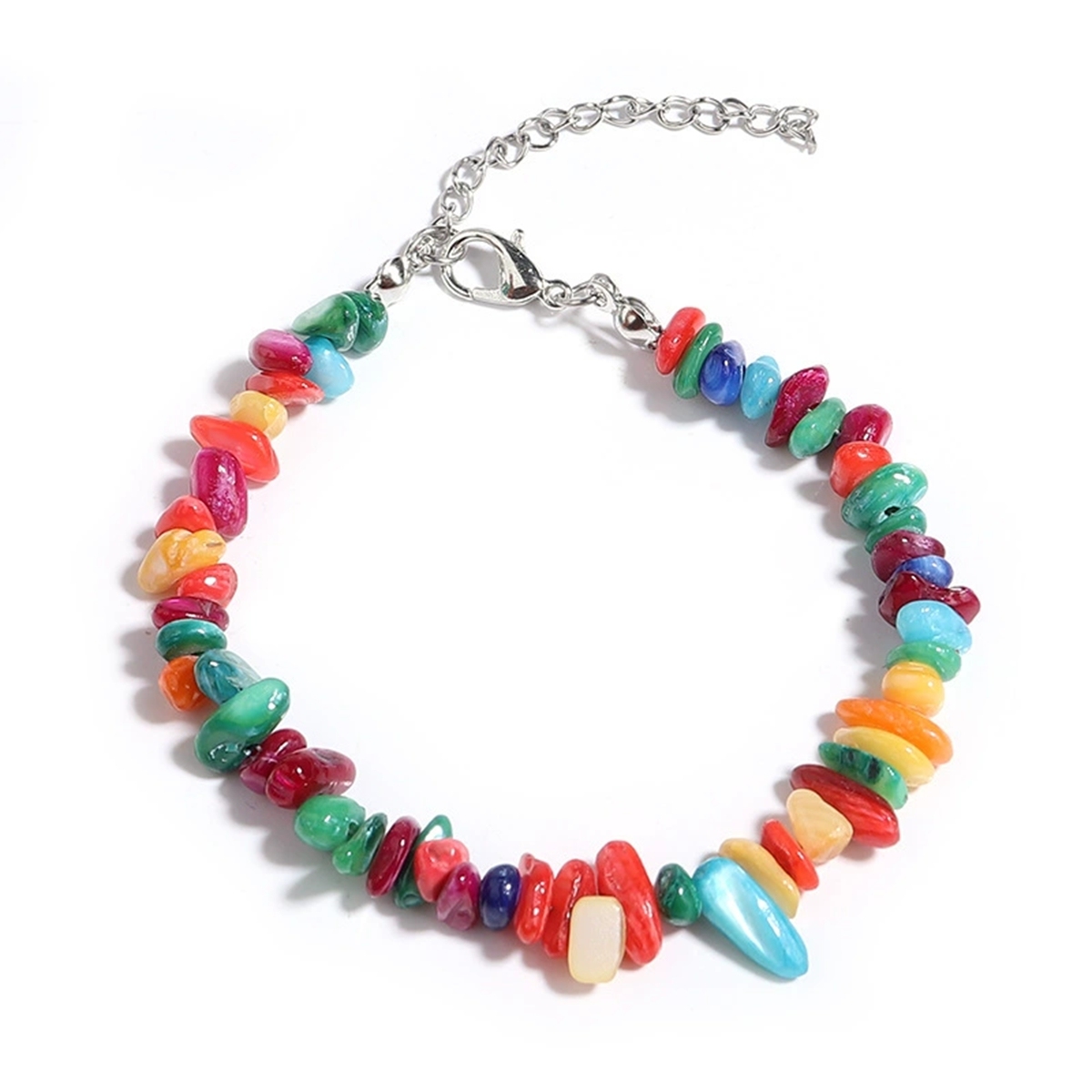 Irregular Chips Gemstone Beads Bracelets Silver Lobster Clasp and Extended 5CM Chain