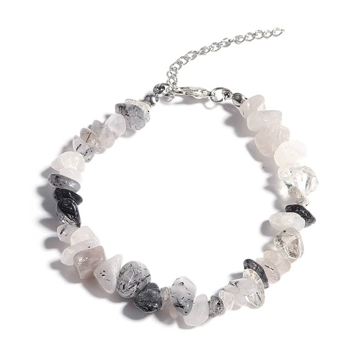Irregular Chips Gemstone Beads Bracelets Silver Lobster Clasp and Extended 5CM Chain