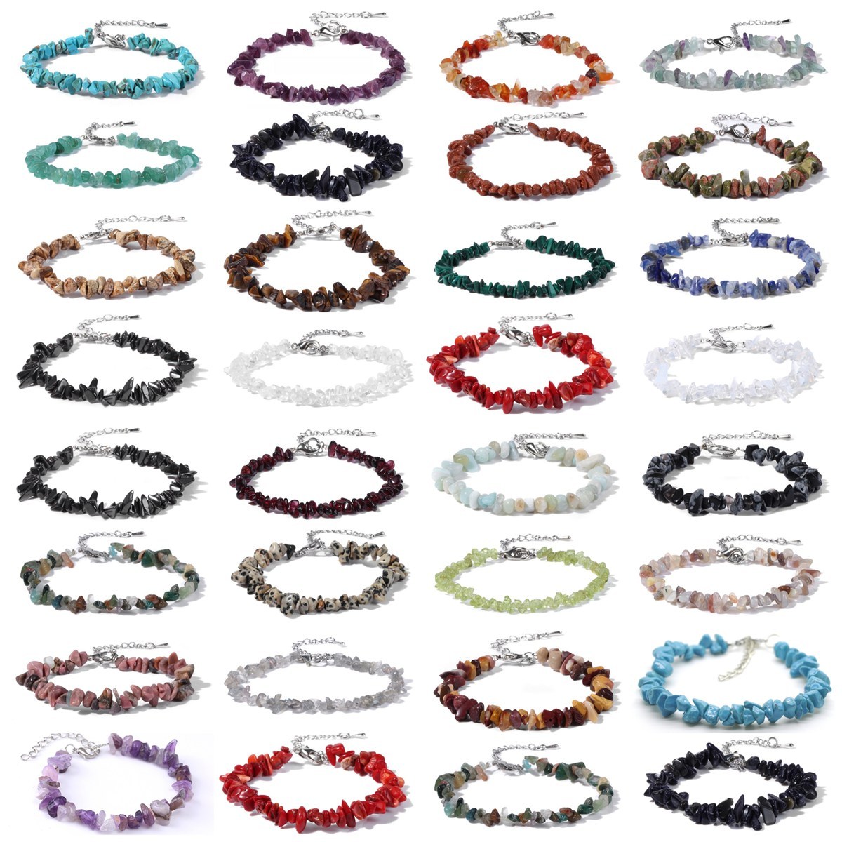 Irregular Chips Gemstone Beads Bracelets Silver Lobster Clasp and Extended 5CM Chain
