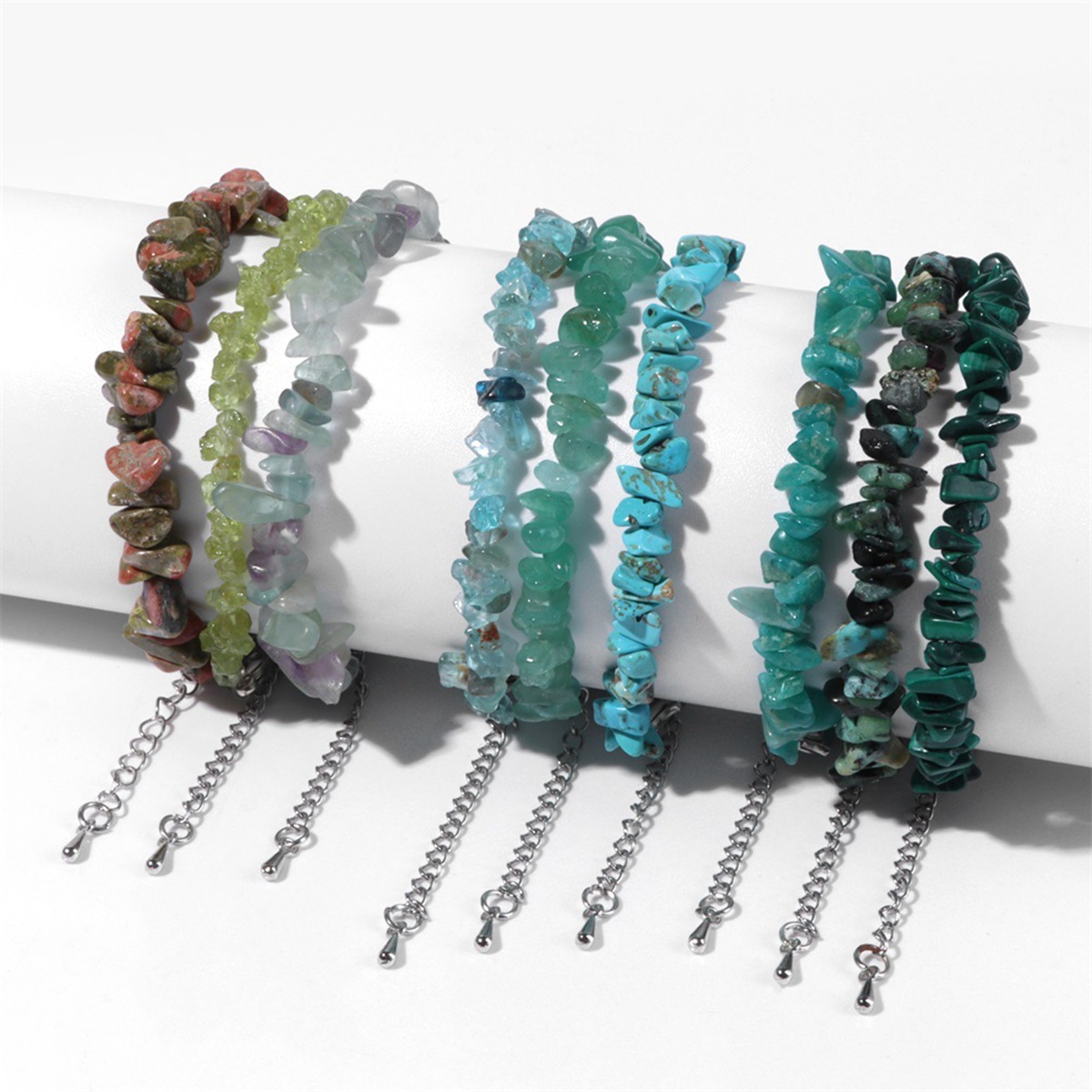 Irregular Chips Gemstone Beads Bracelets Silver Lobster Clasp and Extended 5CM Chain