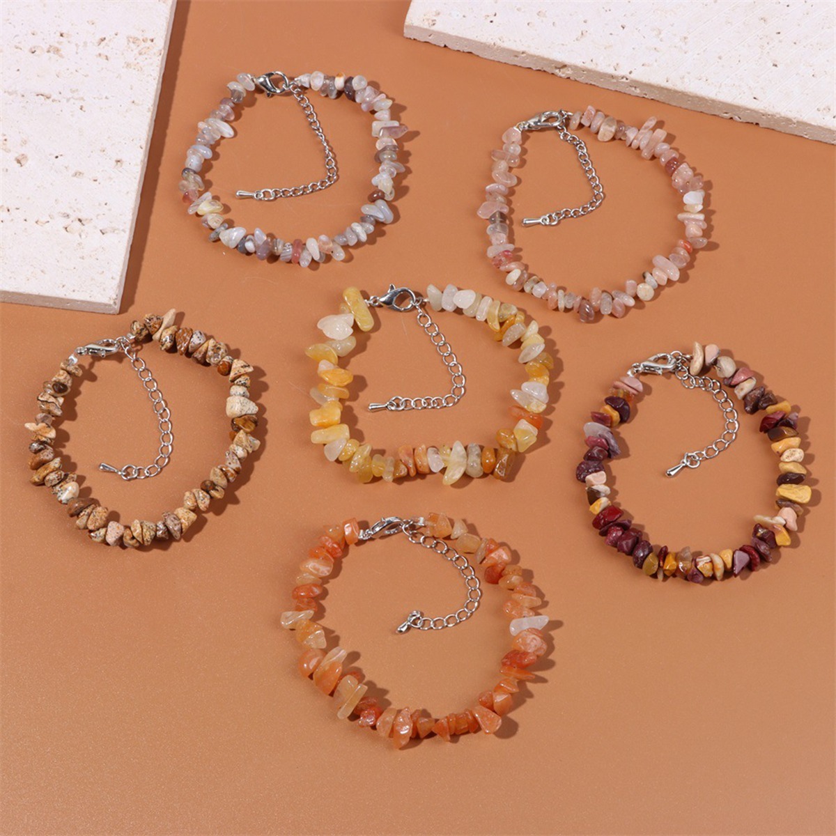 Irregular Chips Gemstone Beads Bracelets Silver Lobster Clasp and Extended 5CM Chain