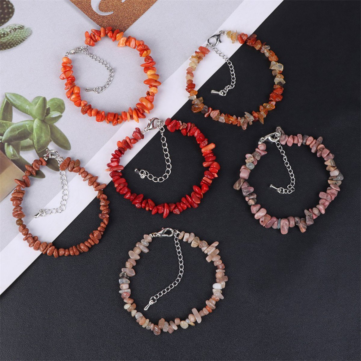 Irregular Chips Gemstone Beads Bracelets Silver Lobster Clasp and Extended 5CM Chain