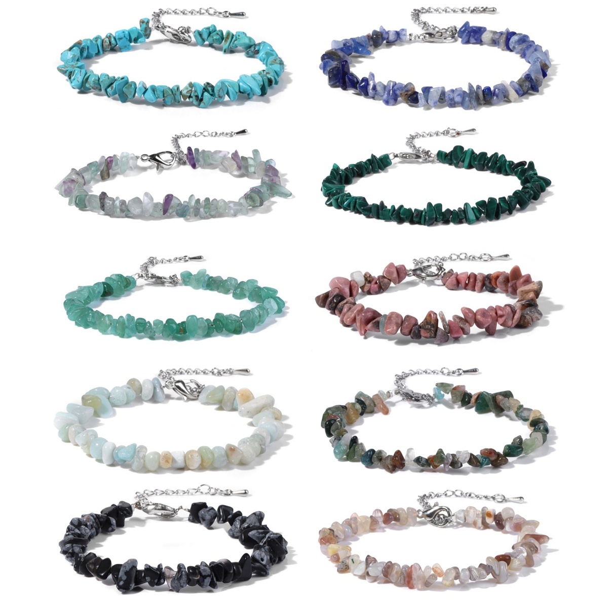 Irregular Chips Gemstone Beads Bracelets Silver Lobster Clasp and Extended 5CM Chain