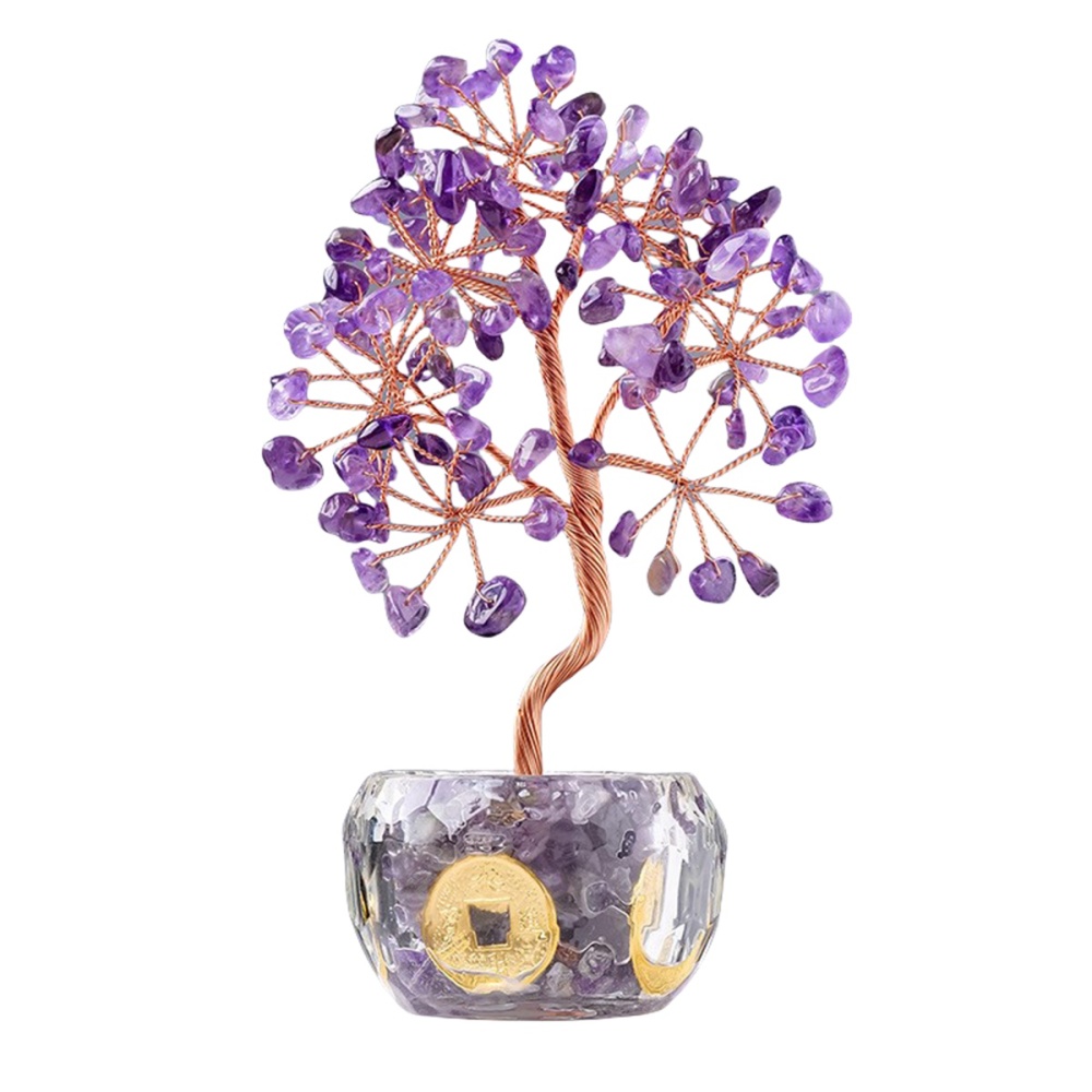 Raw Gemstone Copper Life of Tree Crystal Money Base Spiritual Meditation Energy Room Office Desk Decor Gifts