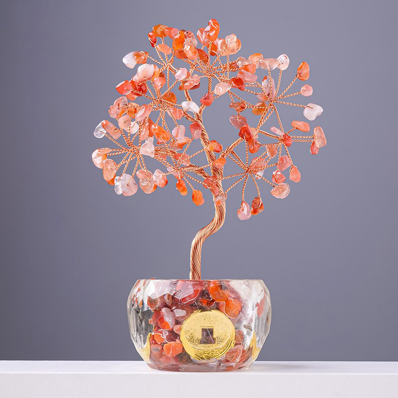 Raw Gemstone Copper Life of Tree Crystal Money Base Spiritual Meditation Energy Room Office Desk Decor Gifts