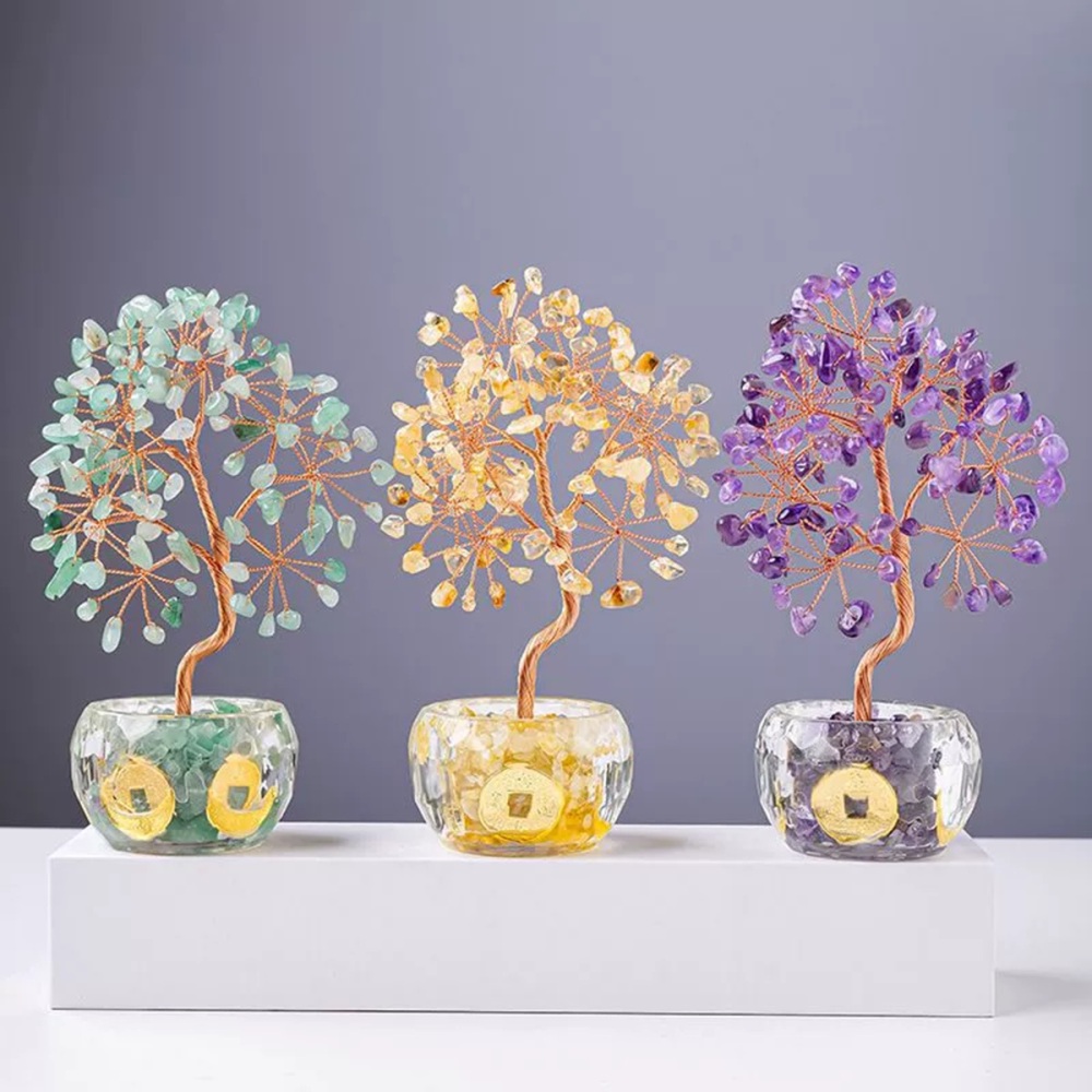 Raw Gemstone Copper Life of Tree Crystal Money Base Spiritual Meditation Energy Room Office Desk Decor Gifts