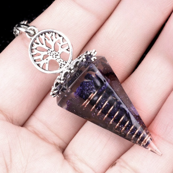 Chip Stone Resin Hexagonal Cone Antique Silver Pendulum Pendant For Making Jewelry
