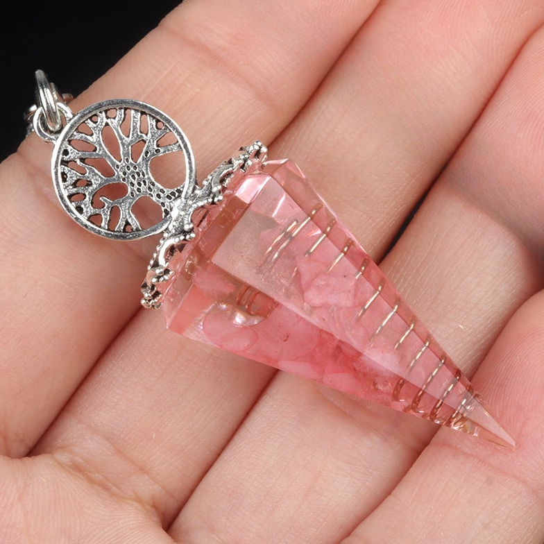 Chip Stone Resin Hexagonal Cone Antique Silver Pendulum Pendant For Making Jewelry