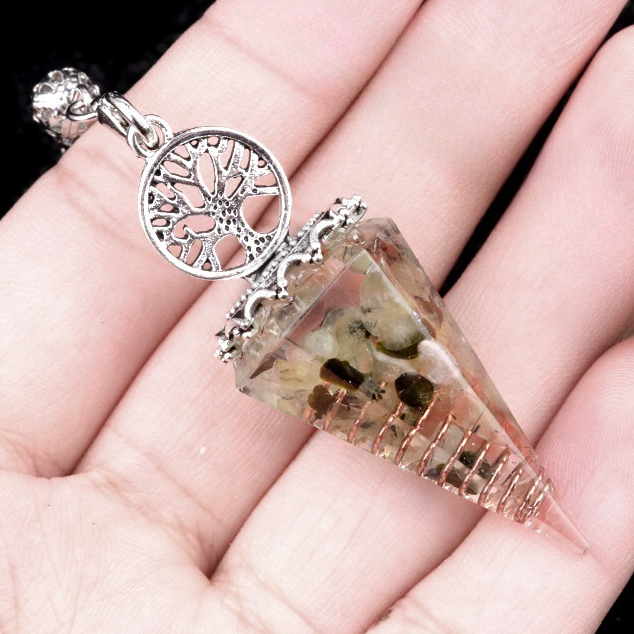 Chip Stone Resin Hexagonal Cone Antique Silver Pendulum Pendant For Making Jewelry