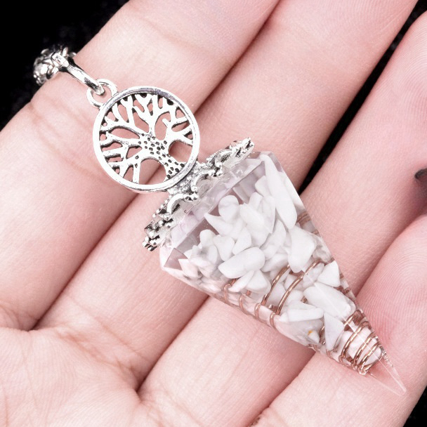 Chip Stone Resin Hexagonal Cone Antique Silver Pendulum Pendant For Making Jewelry