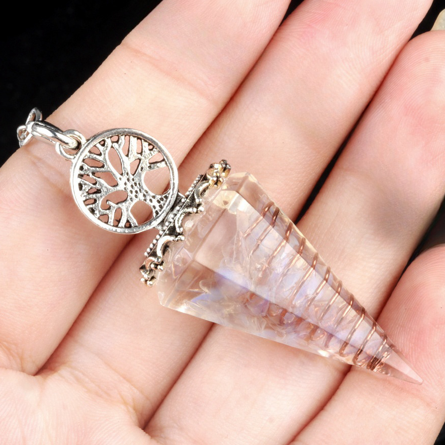 Chip Stone Resin Hexagonal Cone Antique Silver Pendulum Pendant For Making Jewelry