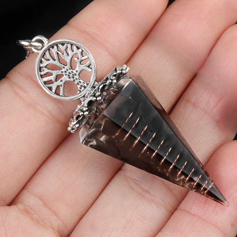 Chip Stone Resin Hexagonal Cone Antique Silver Pendulum Pendant For Making Jewelry