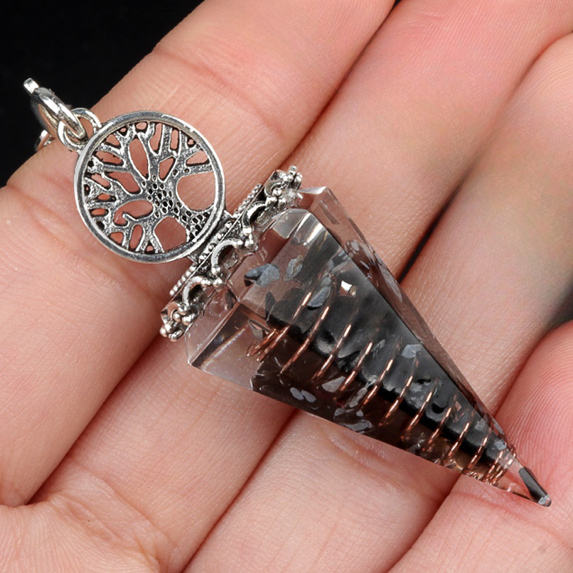 Chip Stone Resin Hexagonal Cone Antique Silver Pendulum Pendant For Making Jewelry