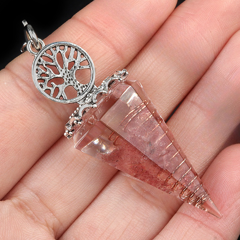 Chip Stone Resin Hexagonal Cone Antique Silver Pendulum Pendant For Making Jewelry