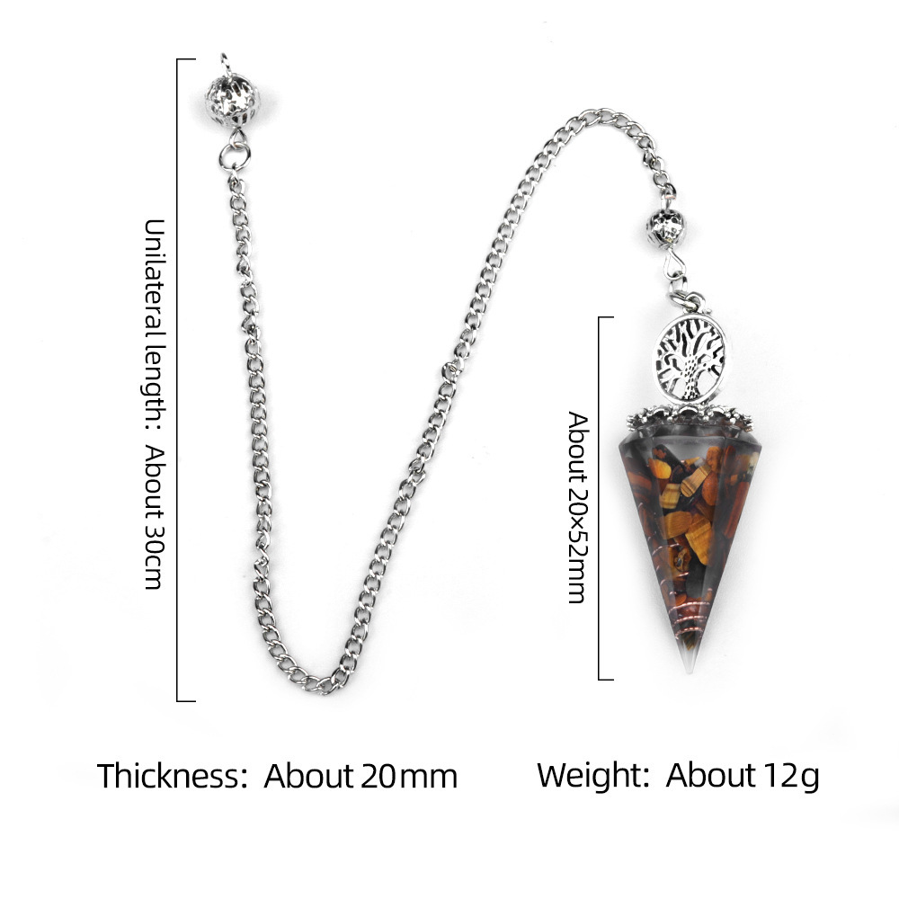 Chip Stone Resin Hexagonal Cone Antique Silver Pendulum Pendant For Making Jewelry