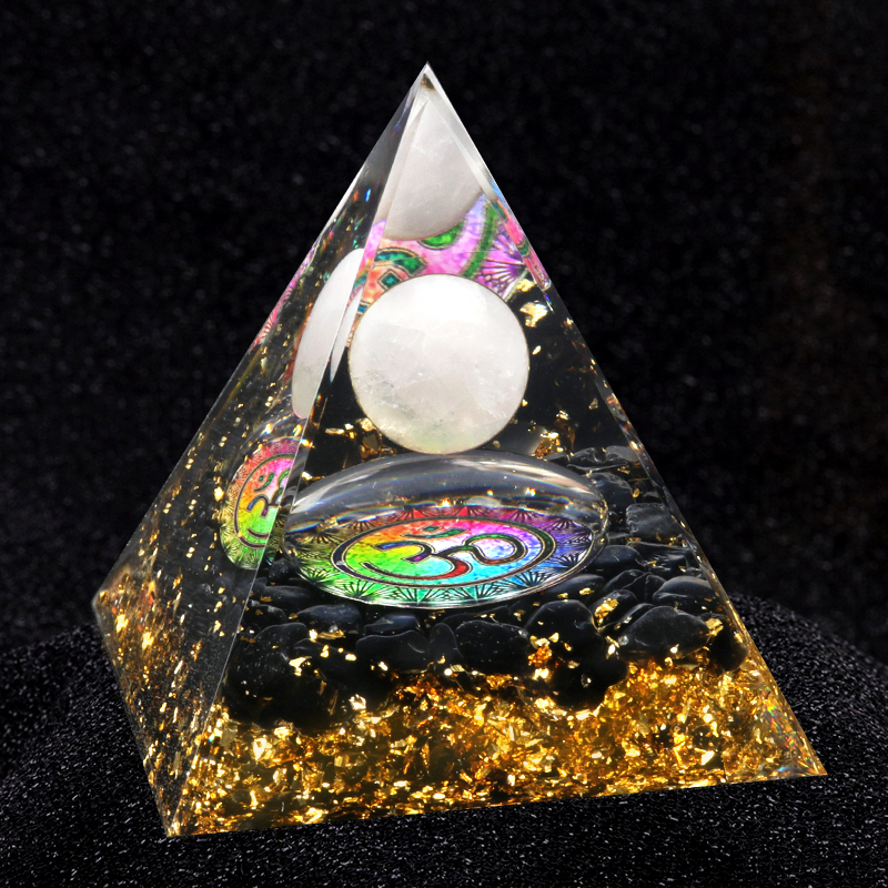 Sphere Raw Black Obsidian Base Gold 60MM Pyramid Ornament for Home Decor