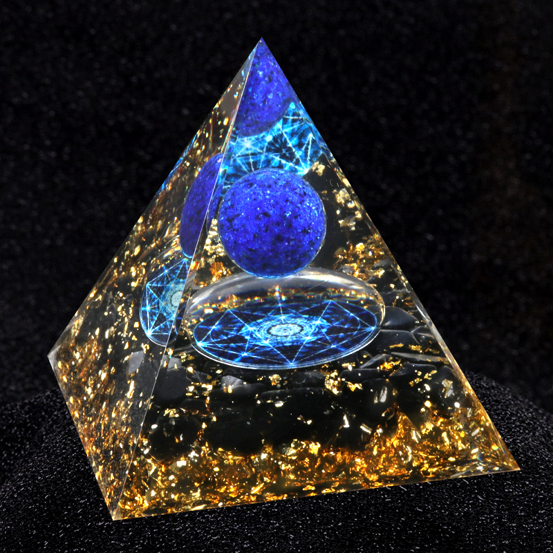Sphere Raw Black Obsidian Base Gold 60MM Pyramid Ornament for Home Decor