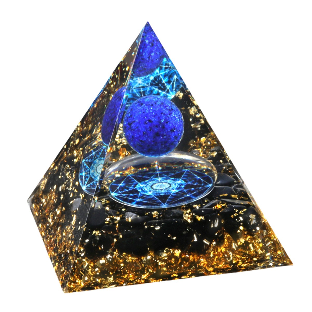 Sphere Raw Black Obsidian Base Gold 60MM Pyramid Ornament for Home Decor