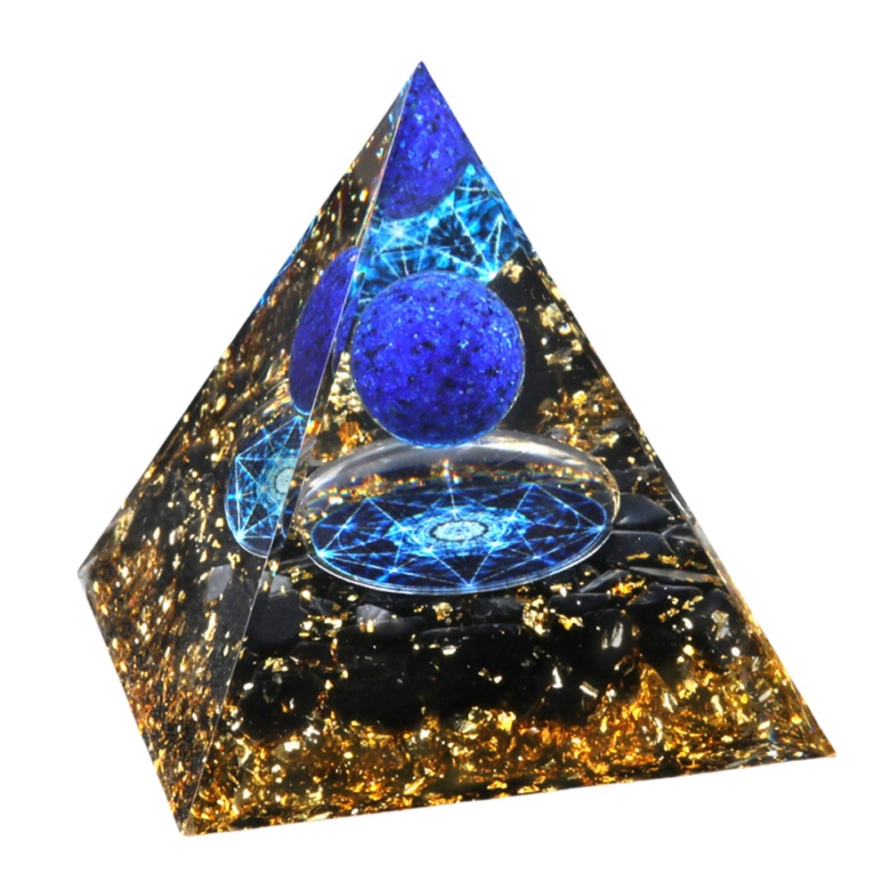 Sphere Raw Black Obsidian Base Gold 60MM Pyramid Ornament for Home Decor