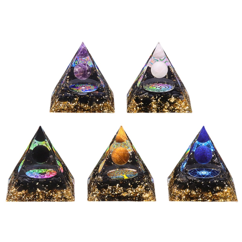 Sphere Raw Black Obsidian Base Gold 60MM Pyramid Ornament for Home Decor