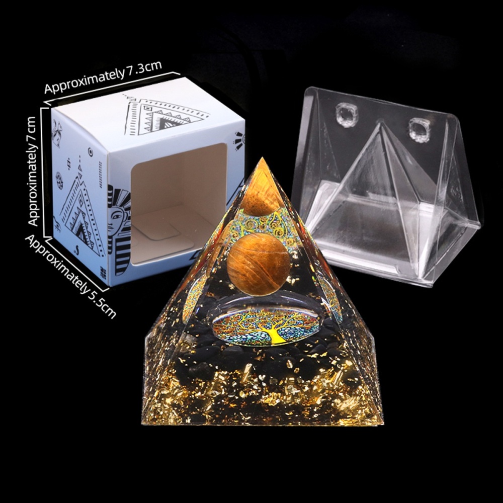Sphere Raw Black Obsidian Base Gold 60MM Pyramid Ornament for Home Decor