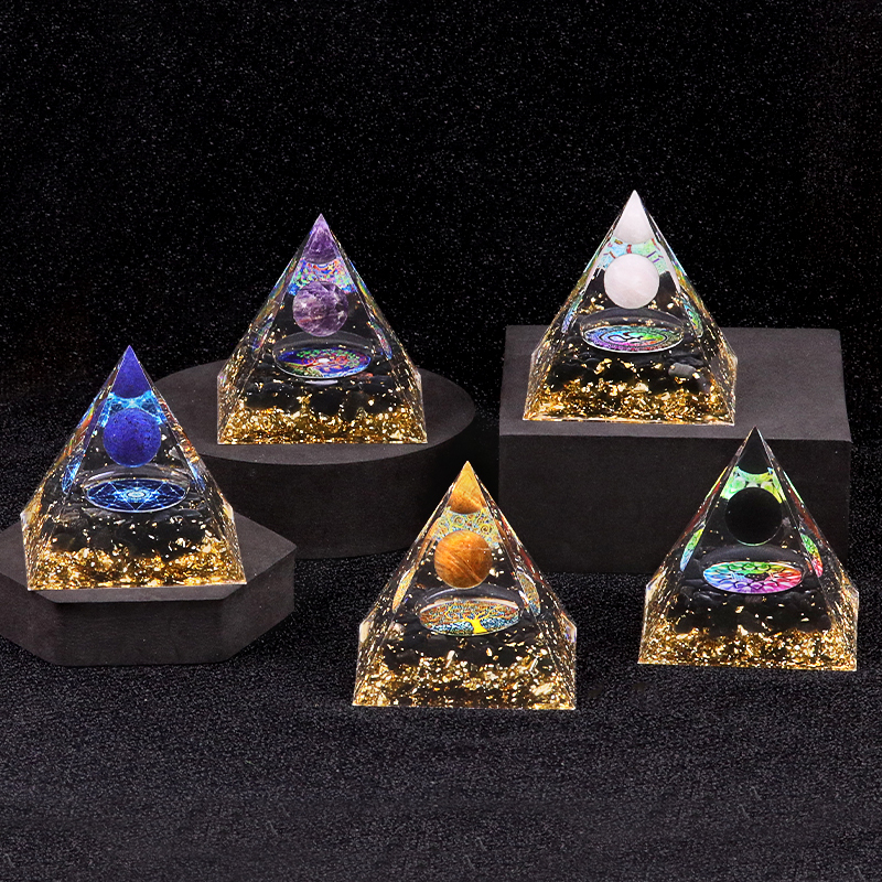 Sphere Raw Black Obsidian Base Gold 60MM Pyramid Ornament for Home Decor