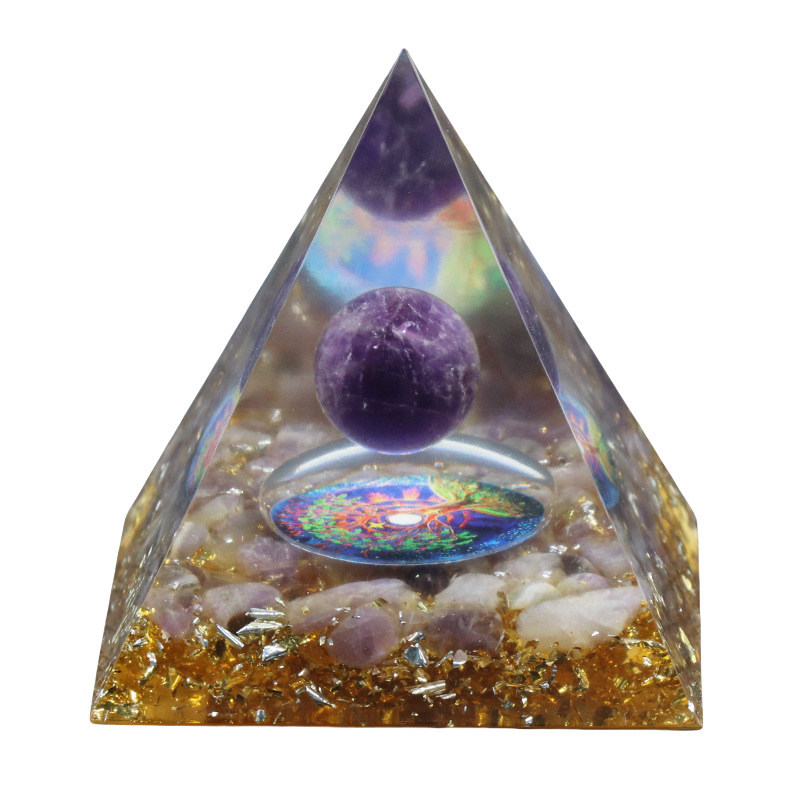 Gemstone Sphere Raw Black Obsidian Base Gold 60MM Pyramid Ornament for Home Decor