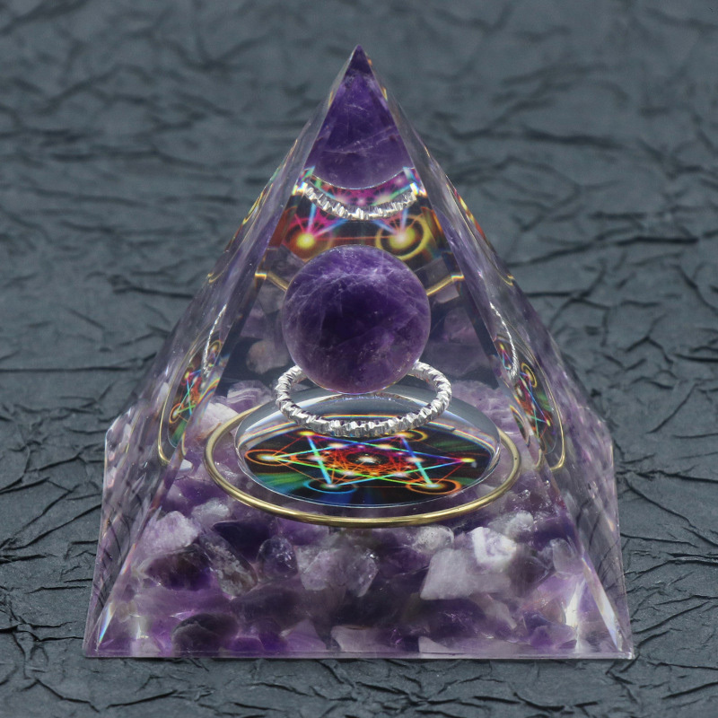 Gemstone Sphere Raw Stone Resin Base Gold 60MM Pyramid Ornament for Home Decor