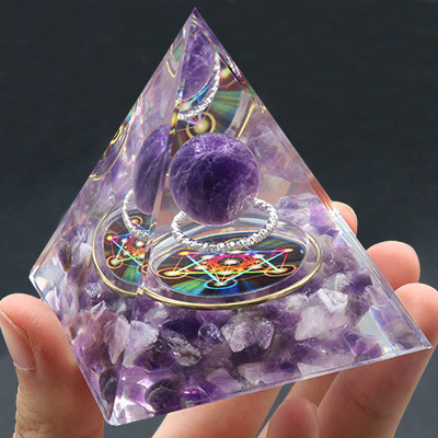 Gemstone Sphere Raw Stone Resin Base Gold 60MM Pyramid Ornament for Home Decor