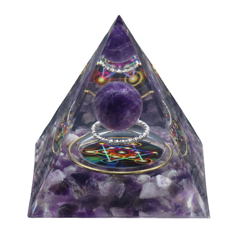 Gemstone Sphere Raw Stone Resin Base Gold 60MM Pyramid Ornament for Home Decor