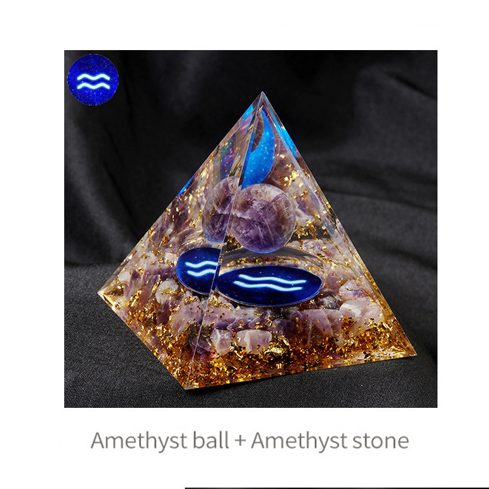 12 Constellation  Amethyst Balls  Chip Stone Base Gold 60MM Pyramid Ornament for Home Decor