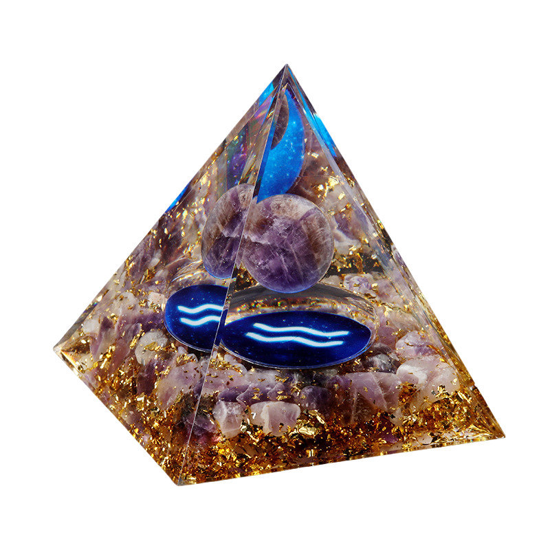 12 Constellation  Amethyst Balls  Chip Stone Base Gold 60MM Pyramid Ornament for Home Decor