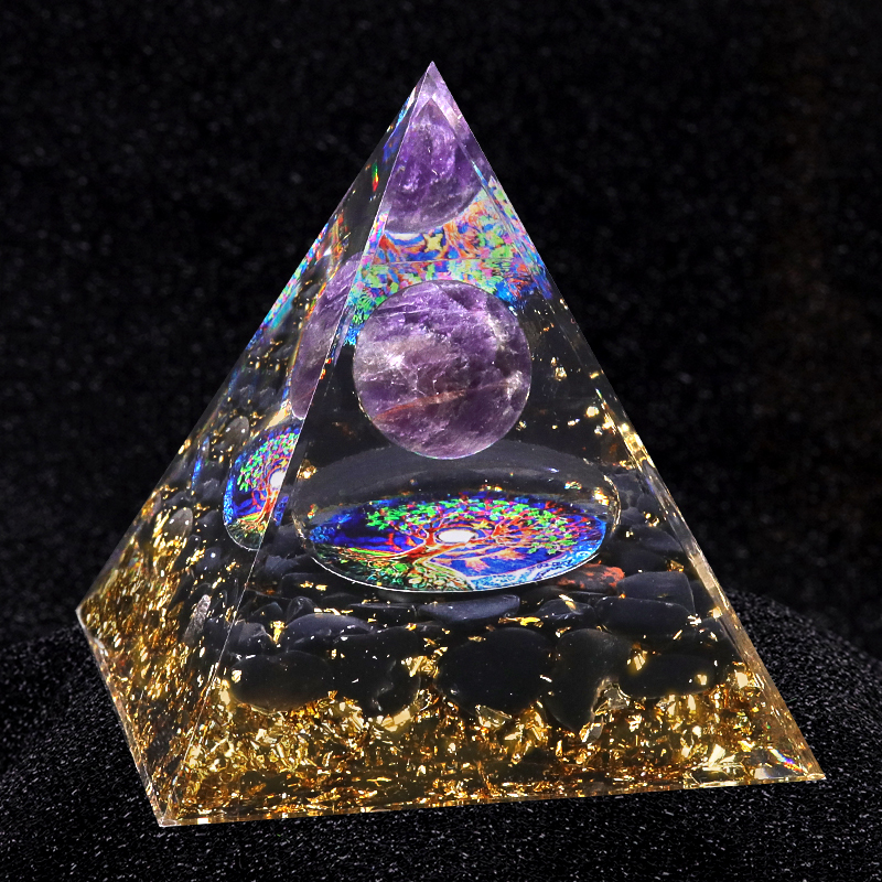 Sphere Raw Black Obsidian Base Gold 60MM Pyramid Ornament for Home Decor