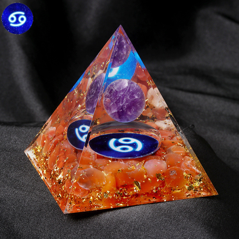 12 Constellation  Amethyst Balls  Chip Stone Base Gold 60MM Pyramid Ornament for Home Decor