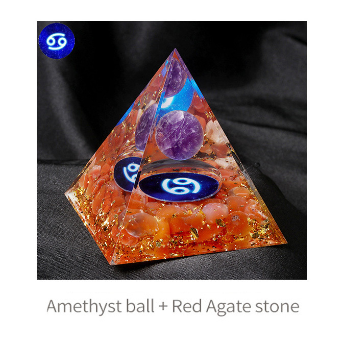 12 Constellation  Amethyst Balls  Chip Stone Base Gold 60MM Pyramid Ornament for Home Decor