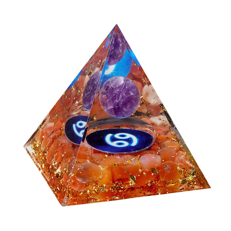 12 Constellation  Amethyst Balls  Chip Stone Base Gold 60MM Pyramid Ornament for Home Decor