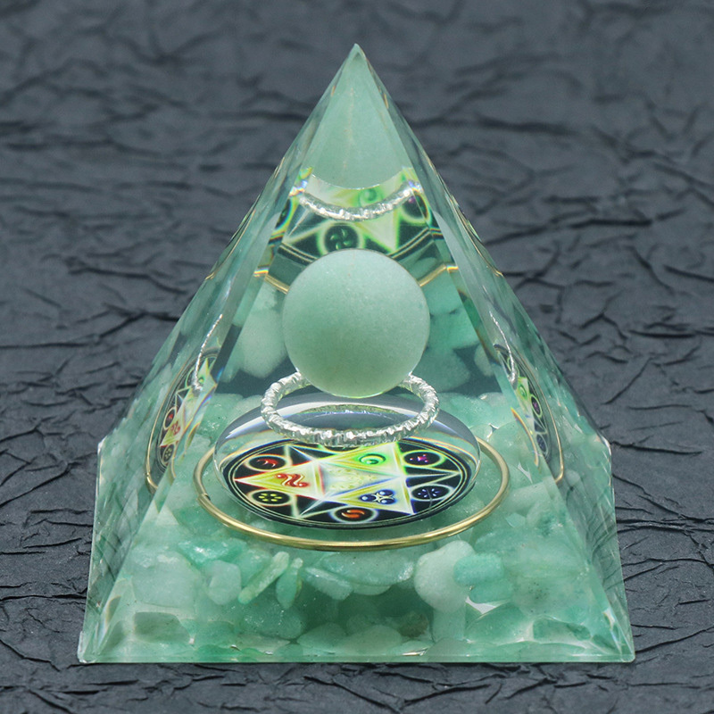 Gemstone Sphere Raw Stone Resin Base Gold 60MM Pyramid Ornament for Home Decor