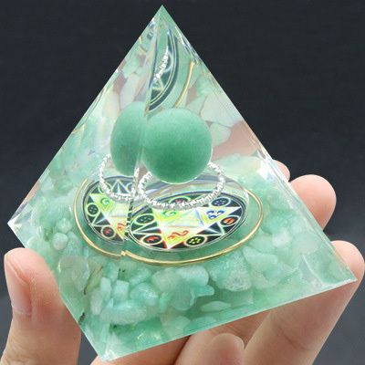 Gemstone Sphere Raw Stone Resin Base Gold 60MM Pyramid Ornament for Home Decor